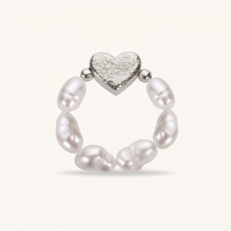 PURE LOVE Pierścionek elastyczny z pereł z sercem srebrnym